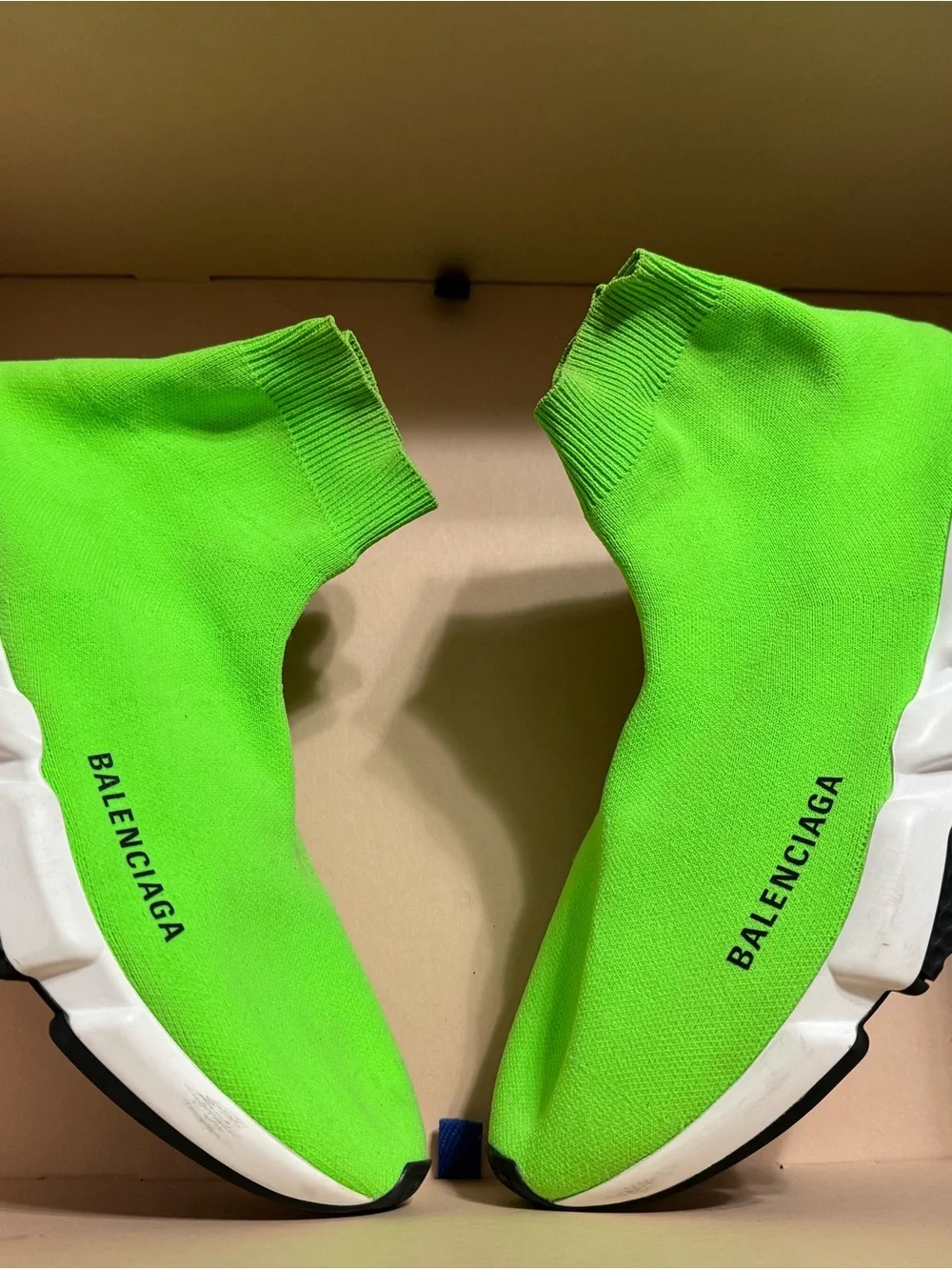 Balenciaga Men's Neon Green Sock Sneakers with White Soles